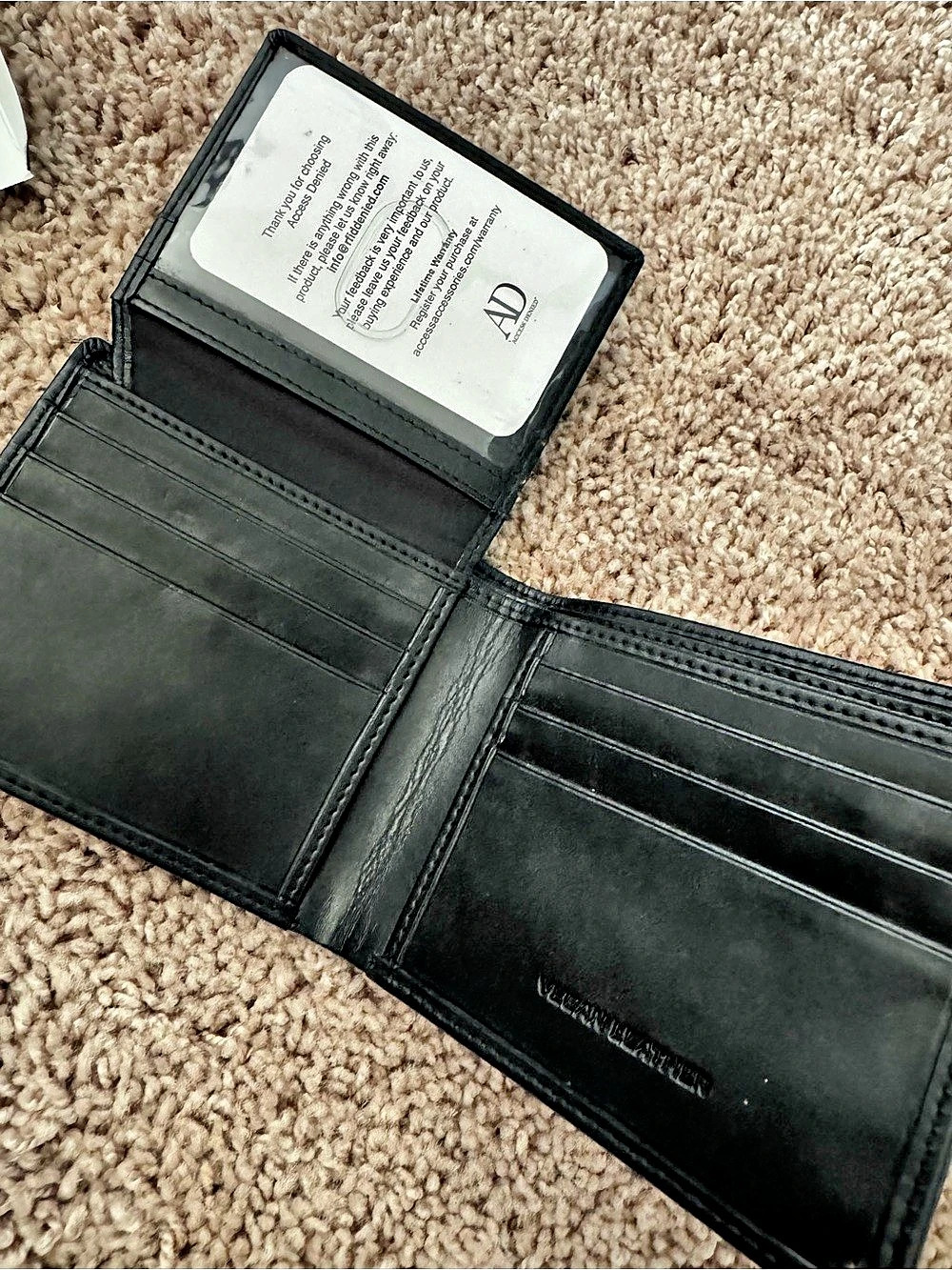 Access Denied Genuine Leather Slim Bifold Wallet with ID Window Black